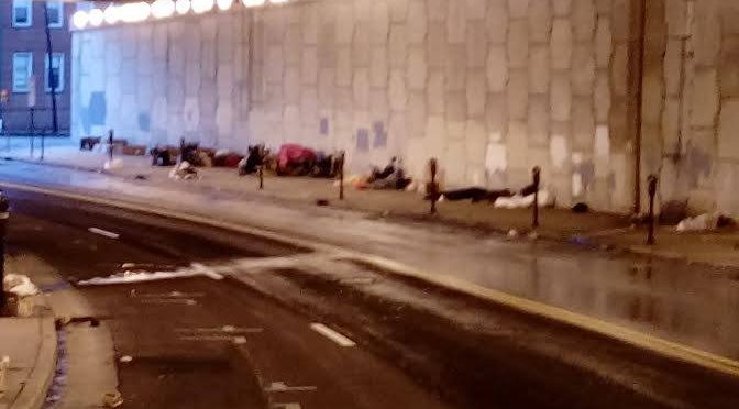 Atlanta's homeless sleeping under a highway overpass downtown